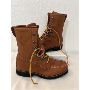 Mens Fin Feather Boots‎ Size 6 D Med Brown Leather 989 9" Pile Lined Waterproof